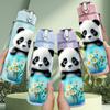 1PC Panda Inside Blue Tea Cup Print 750ml Color Plastic Sports Water Bottle Leakproof Flip Straw Lid Suitable for Sports Office Home Use
