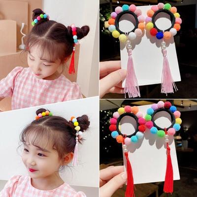 Cordão de cabelo de bola infantil menina colorida borla headwear faixa de borracha de cabelo