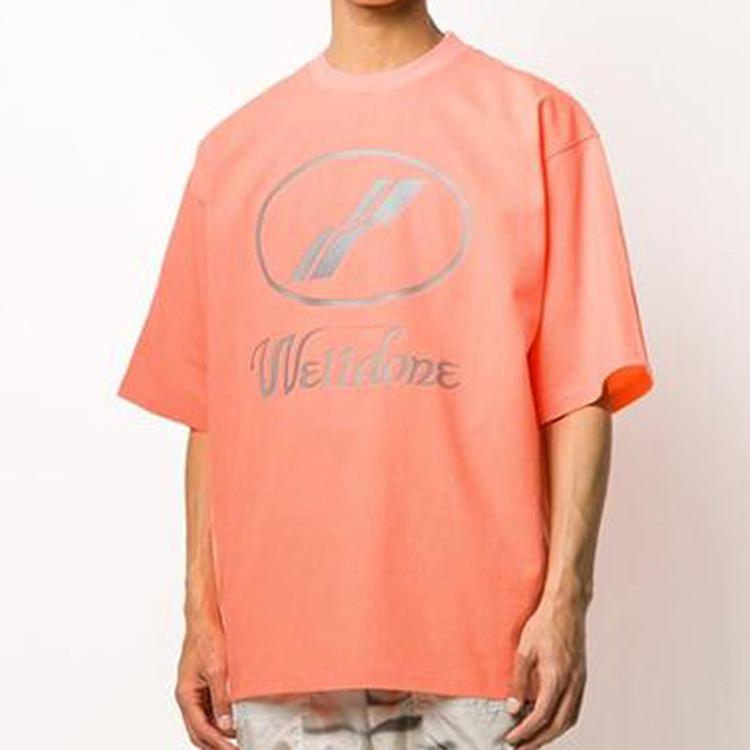 We11Done Reflective Letter Logo Printed Cotton Short Sleeve T-Shirt Unisex Tops Orange WD-TP5-19-930-OR