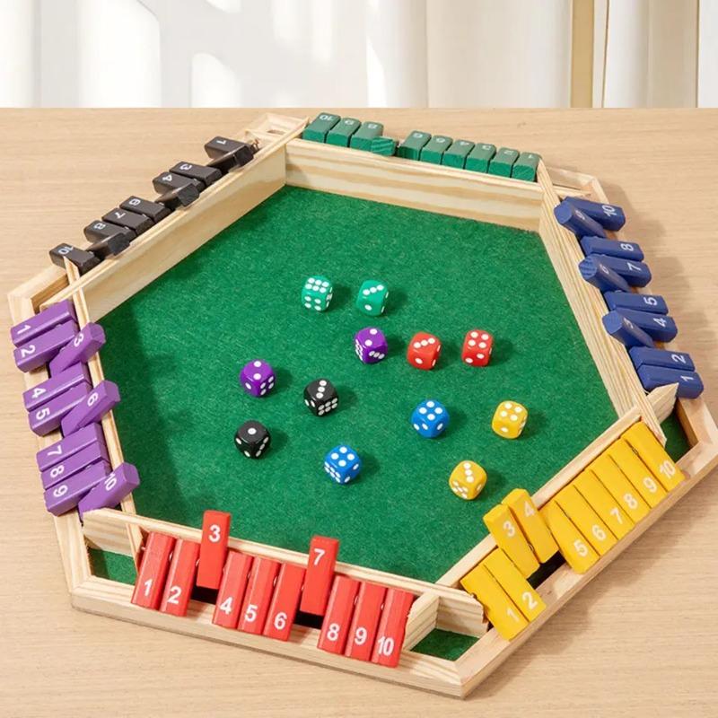 Wooden Shut Box Dice Game Six Sided Flipping Number Board Game for Family Party Teens Adults