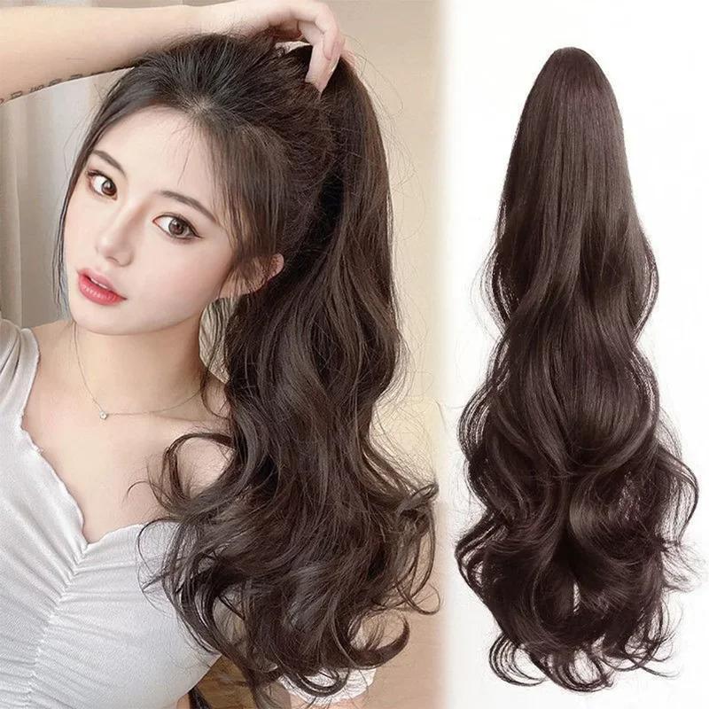 Synthetic Long Straight Claw Clip On Ponytail Hair Extensions 50cm Heat Resistant Pony Tail Hair Piece For Women Daily Party