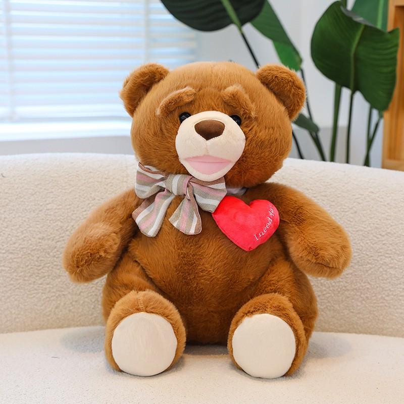 Plush Teddy Bear With Bow Tie Heart Girlfriend Gift Valentines Day Wedding Room Decor Soft Stuffed Animal Toy