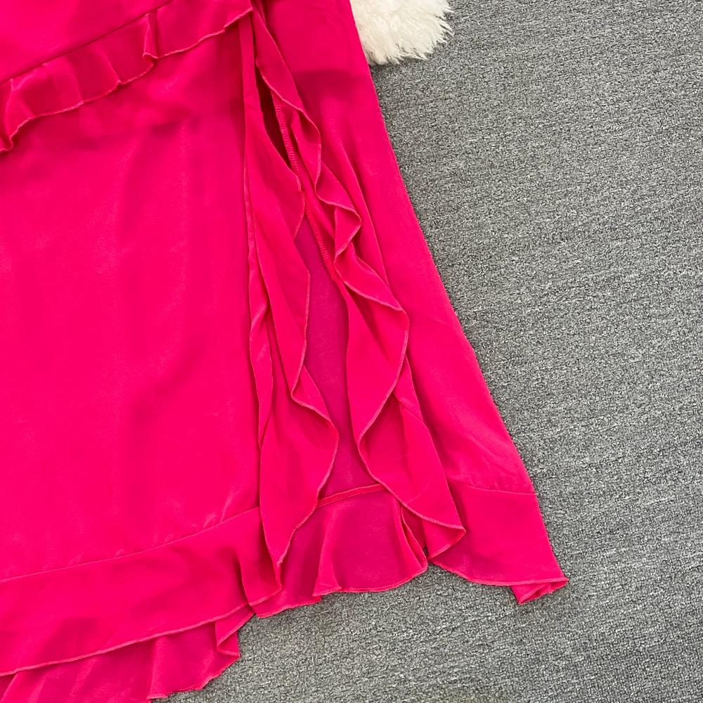 Women's Light Luxury Temperament Single Side Strapless Waisted Slim Split A-line Ruffle Dress