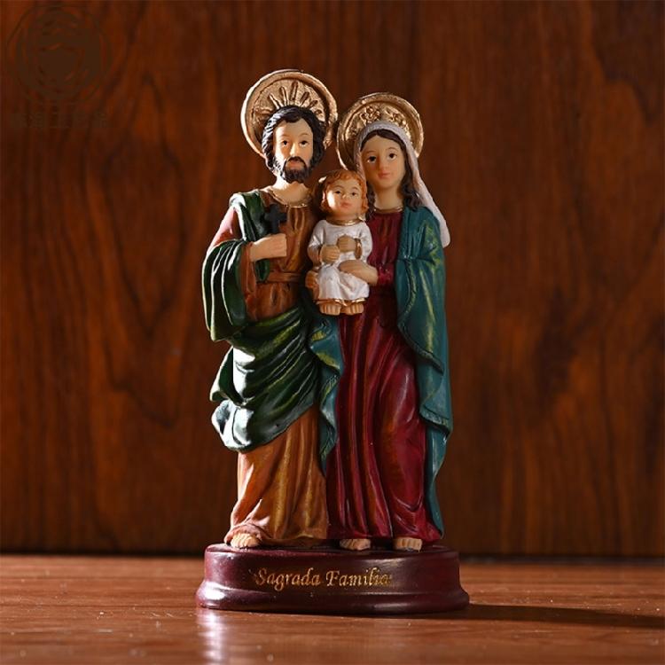 Heilige Familie Statue mit Kind Katholische Stehende Figur Religiöses Geschenk für Wohnungsdekorationen Schreibtisch Tischornament