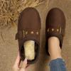 2025 New Winter Short Tube Large Size Velvet Cotton Boots Women's Flat-bottomed Belt Buckle Lazy One-pedal Bread Cotton Shoes Women