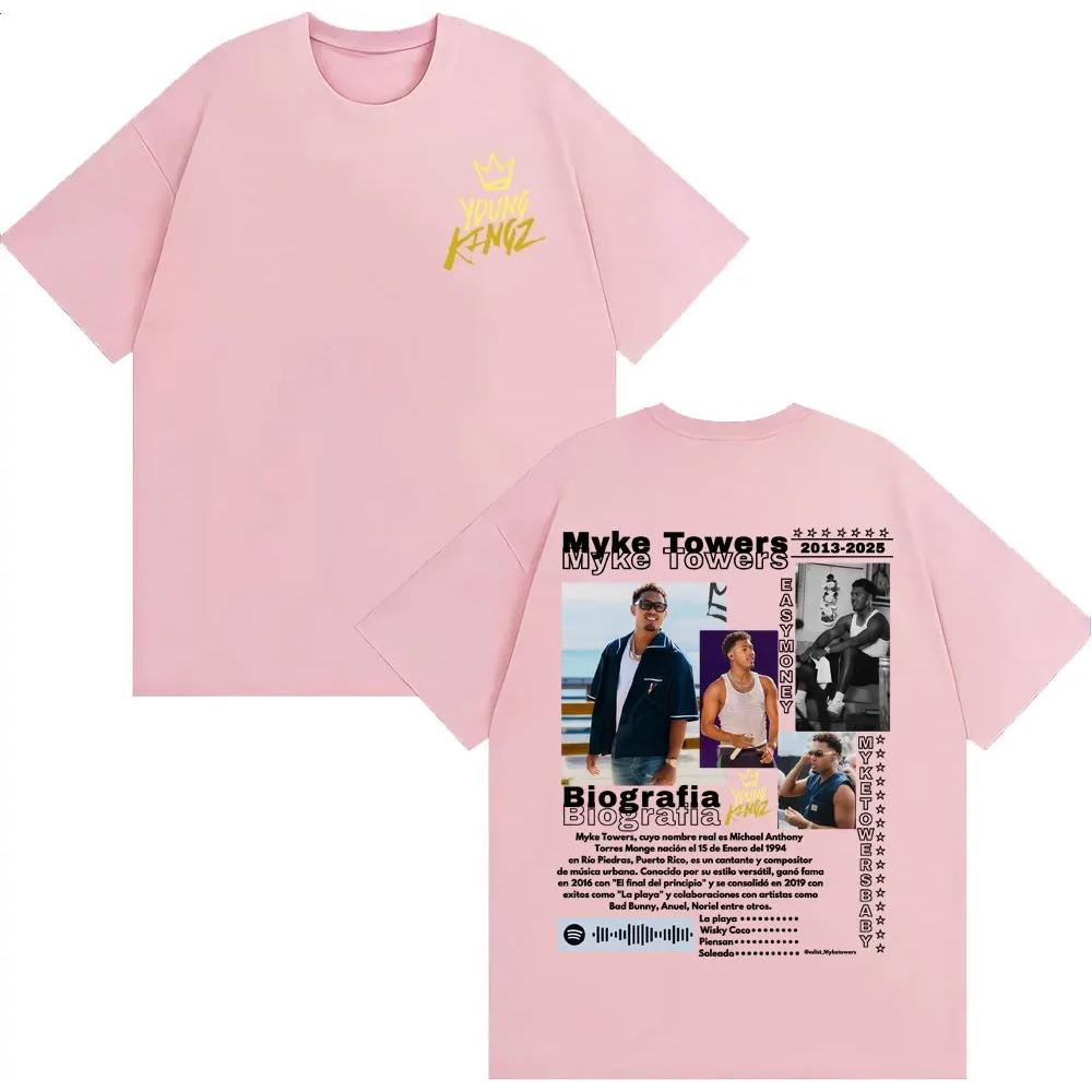 Rapper Myke Towers Music Album Cover T Shirt Men's Clothing Harajuku High Street Oversized T-shirts O-Neck Cotton T-shirt