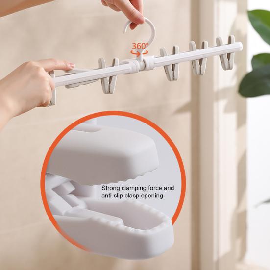 Clothes Drying Rack Small Folding Underwear Hangers with 6 Clips 360 Degree Rotatable Multifunctional Laundry Hanger for Socks Towels Bras Baby