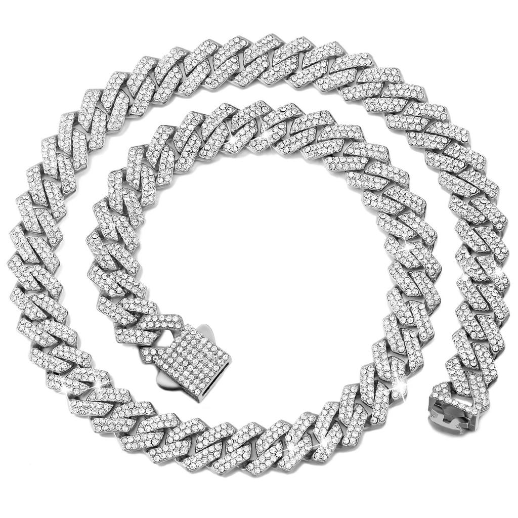 8mm Luxury Cuban Link Necklace for Men Women, Gold Silver Color Iced Out Rhinestone Chain, Hip Hop Bling Street Jewelry Gift