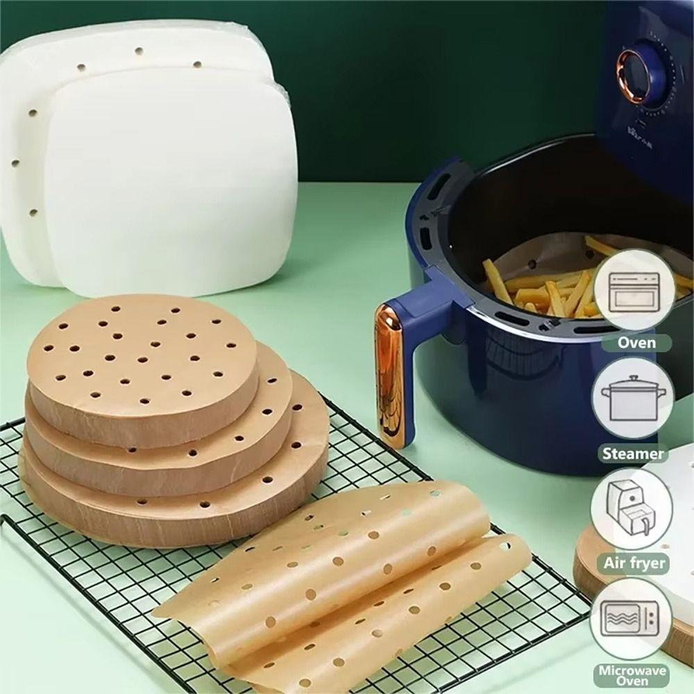 100Pcs Wood Pulp Papers Steamer Liners Disposable Steaming Basket Mat New Air Fryer Paper