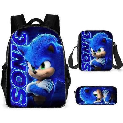 Sonic Elementary School Student Schoolbag Three-piece Set Anime Cartoon Backpack Shoulder Bag Pencil Case  36-NMAOV