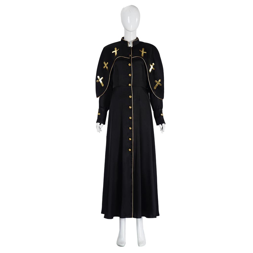 

Halloween Priest Costume Cosplay Long Robe With Gold Embroidery For Adult Role Play L