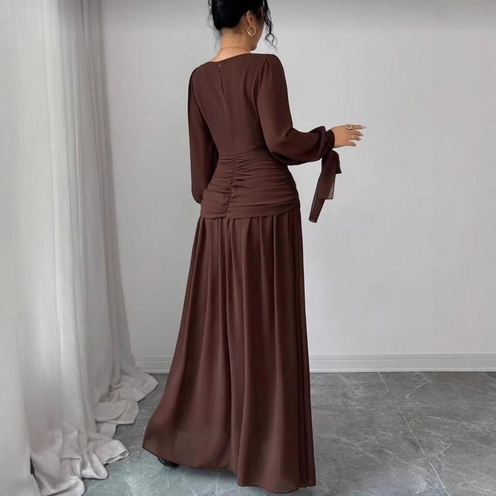 Elegant fransk stil långärmad midjesnörande vinterklänning för 2026