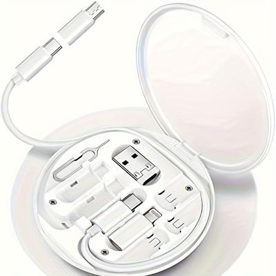 Conjunto de cabos de carregamento 5 em 1 de 60 W, adequado para celulares, tablets e computadores, com caixa de plástico requintada e design de suporte para celular.