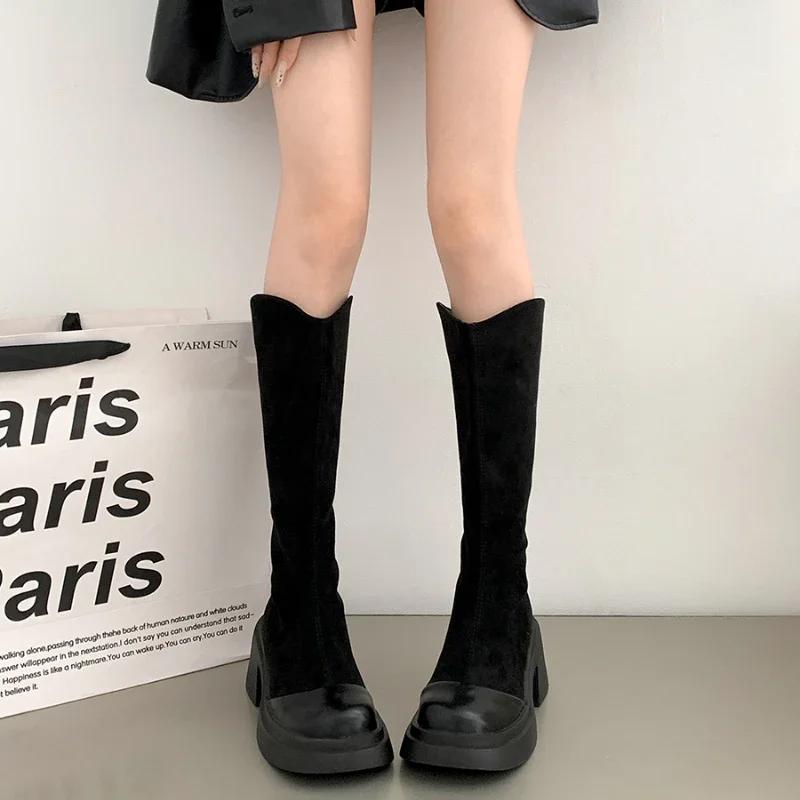 Stretch Women Knee High Boots Fashion Back Zippers Long Booties Autumn Winter Square Heel Ladies Shoes