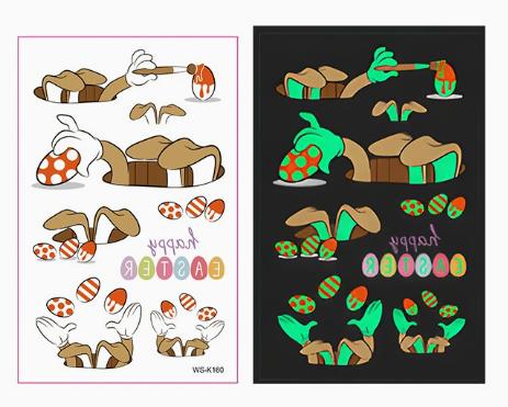 Luminous In Dark Cartoon Easter Temporary Tattoo Waterproof Sweatproof Party Favors for Kids Stickers