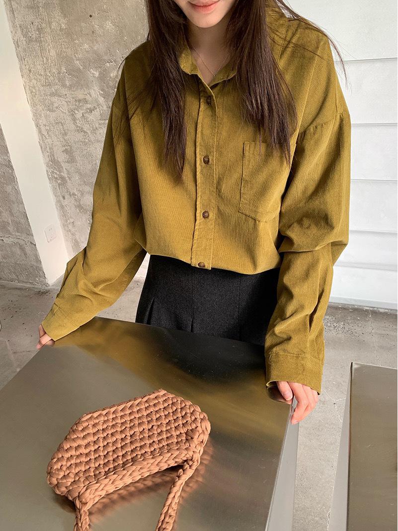 

Women s Retro Japanese Corduroy Cotton Long Sleeve Shirt One Size (80-140) зелёный