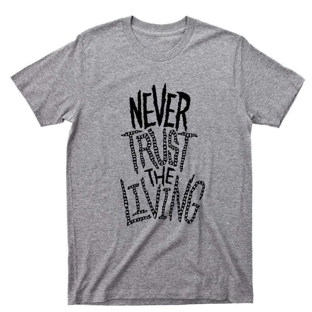 Unisexs Never Trust The Living T Shirt Tombstone Skull Skeleton Graphic Tee Cotton Unisex Oversize Summer Ironic Humor Streetwear