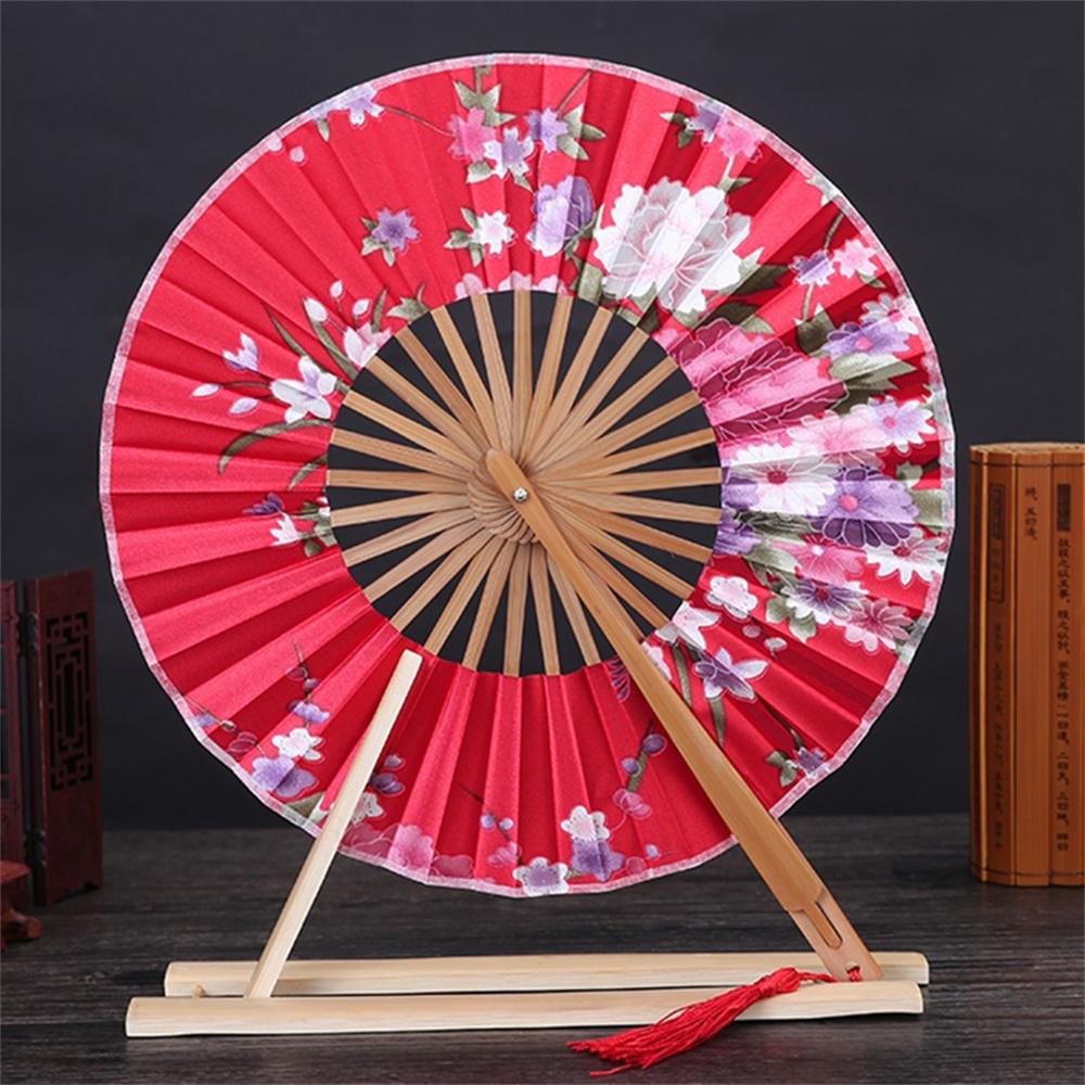 New Japanese Sakura Flower Pocket Folding Hand Fan Round Circle Party Decor Gift Bamboo Windmill Folding Fan Chinese Fans