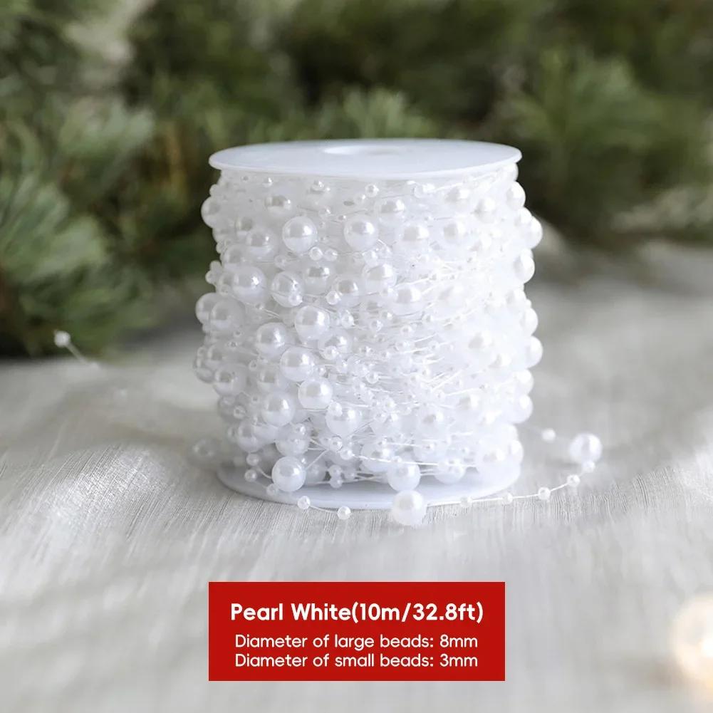 2026 Premium Plastic Artificial Pearl Flower Chain 10m Wreath Bead String Ideal for Christmas Wedding Party Tree Decor