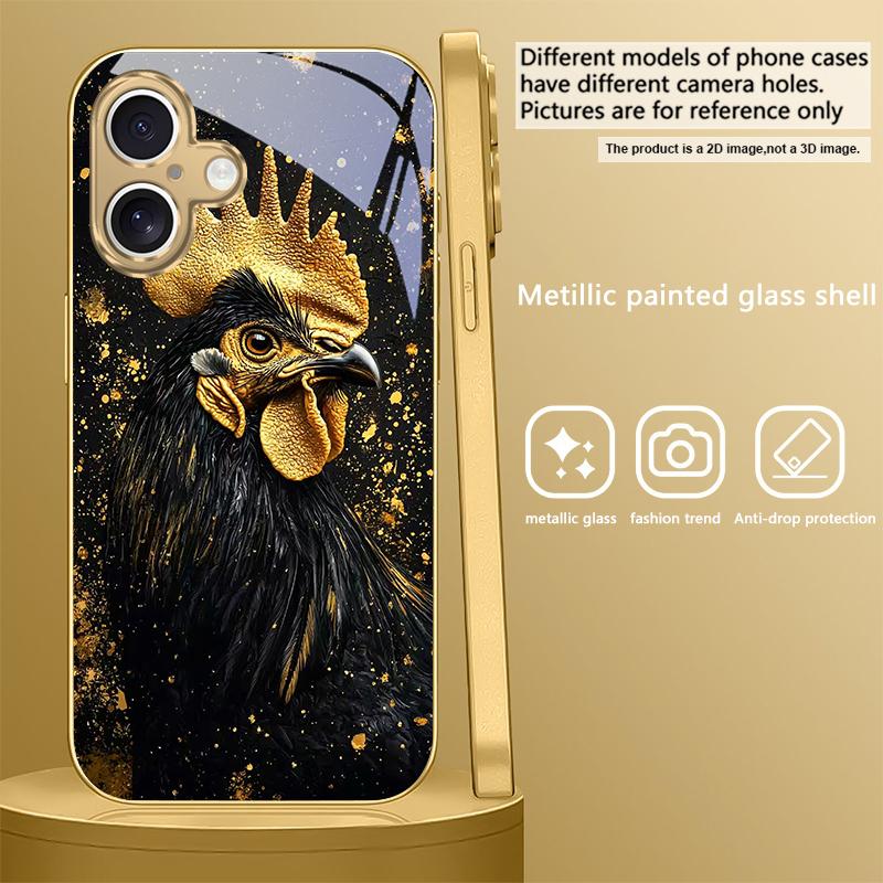 Brave Golden Rooster For IPhone 17Pro Max 16 17 Pro 15 Pro 14 13 Plus 12 Mini 11Pro Max XR 16E 17 Air Golden glass phone case