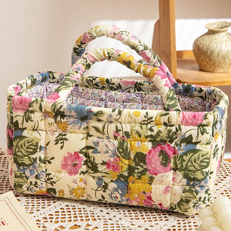 Floral Pattern Storage Basket Women Large Capacity Fabric Sweet Laundry Baskets With Easy Carry Handles Hampers Travel Tote Bag