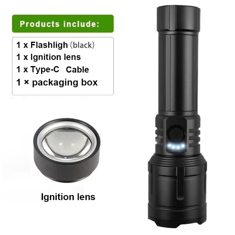 

Super Bright LED Flashlight USB Rechargeable Torch High Power Lantern with Burning Glass for Outdoor Camping Emergency Explore Green&Black Black-3 Modes