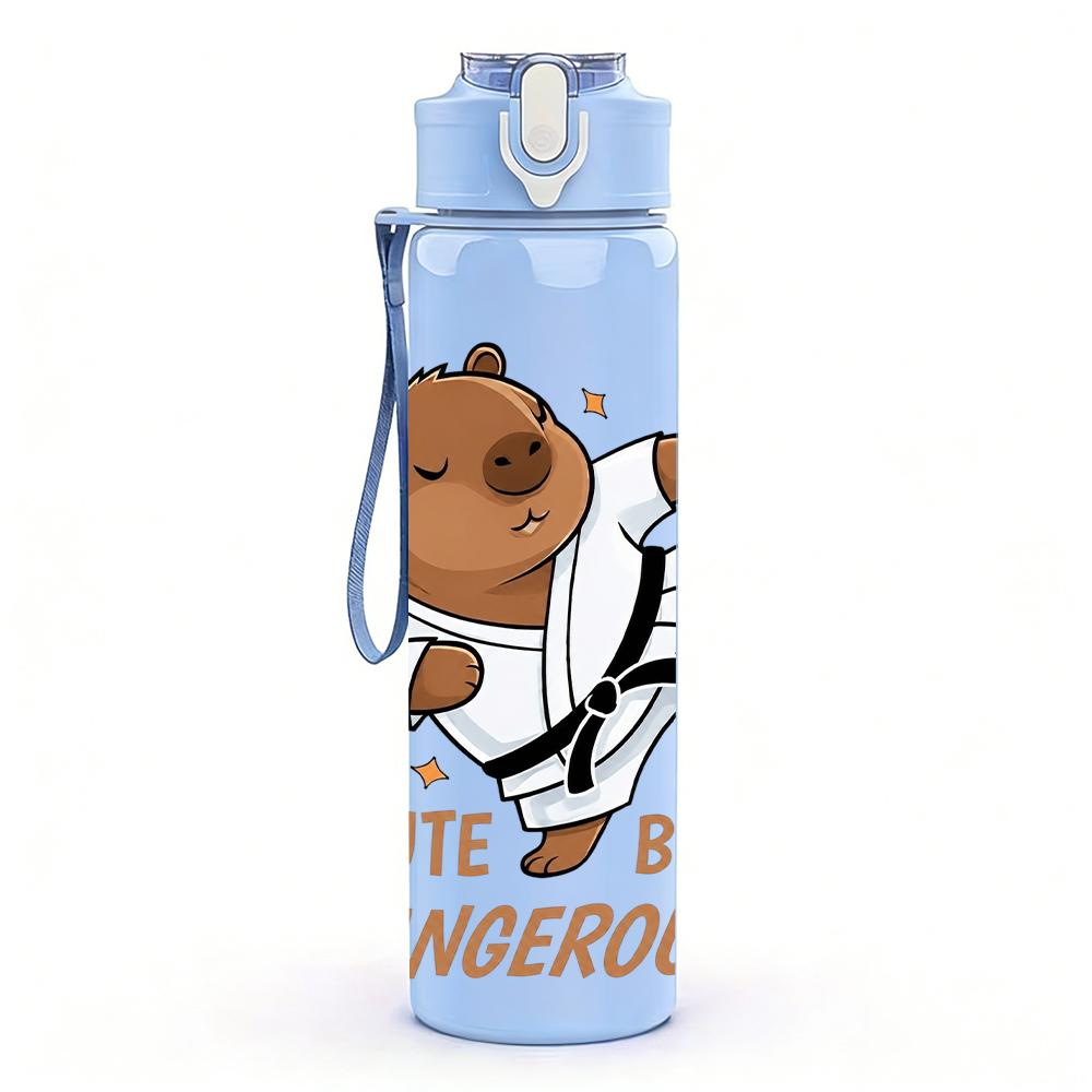 1PC Boxing Capybara Cartoon Bust 750ml Color Plastic Water Bottle Leakproof Flip Straw Lid For Sports Office Home Use