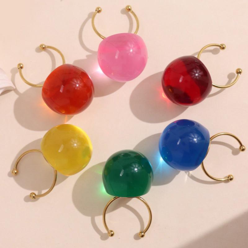 1 Artistic Jelly-Transparent Resin Stainless Steel Open Ring Cute Fashionable Women'S Girls' Jewelry Everyday & Party Wear