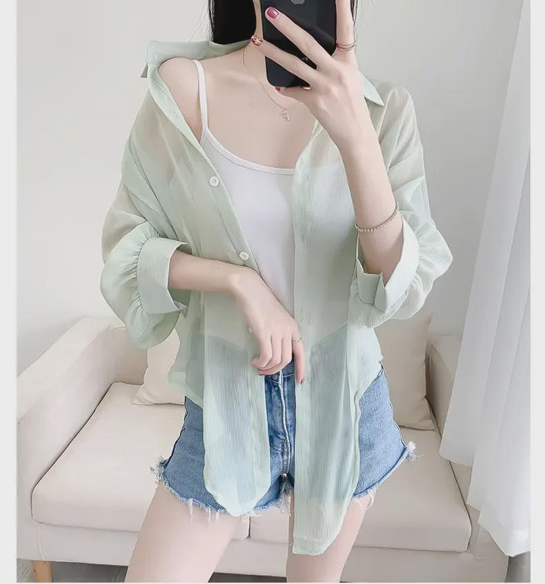Chiffon Transparent Tulle Sunscreen Shirt - Women's Summer Shawl Tie-Up Short Casual Top