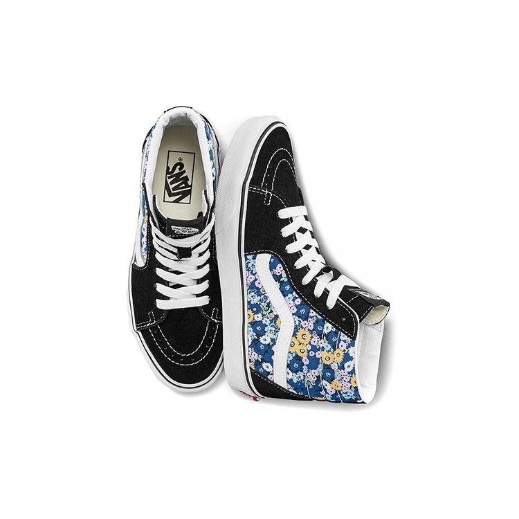 Vans Sk8 Floral Casual High-Top Skate Shoes Unisex Sneakers Black White Blue VN0A5JMJFF1