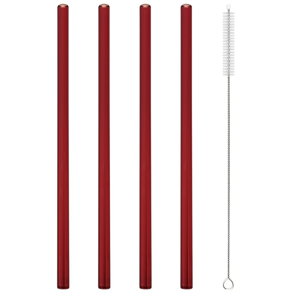 4pcs Red Creative Gldss Straw Milk Tea Juice Cocktail Straw with Brush High Borosilicate Glass Straw Set Kitchen Bar Accessories