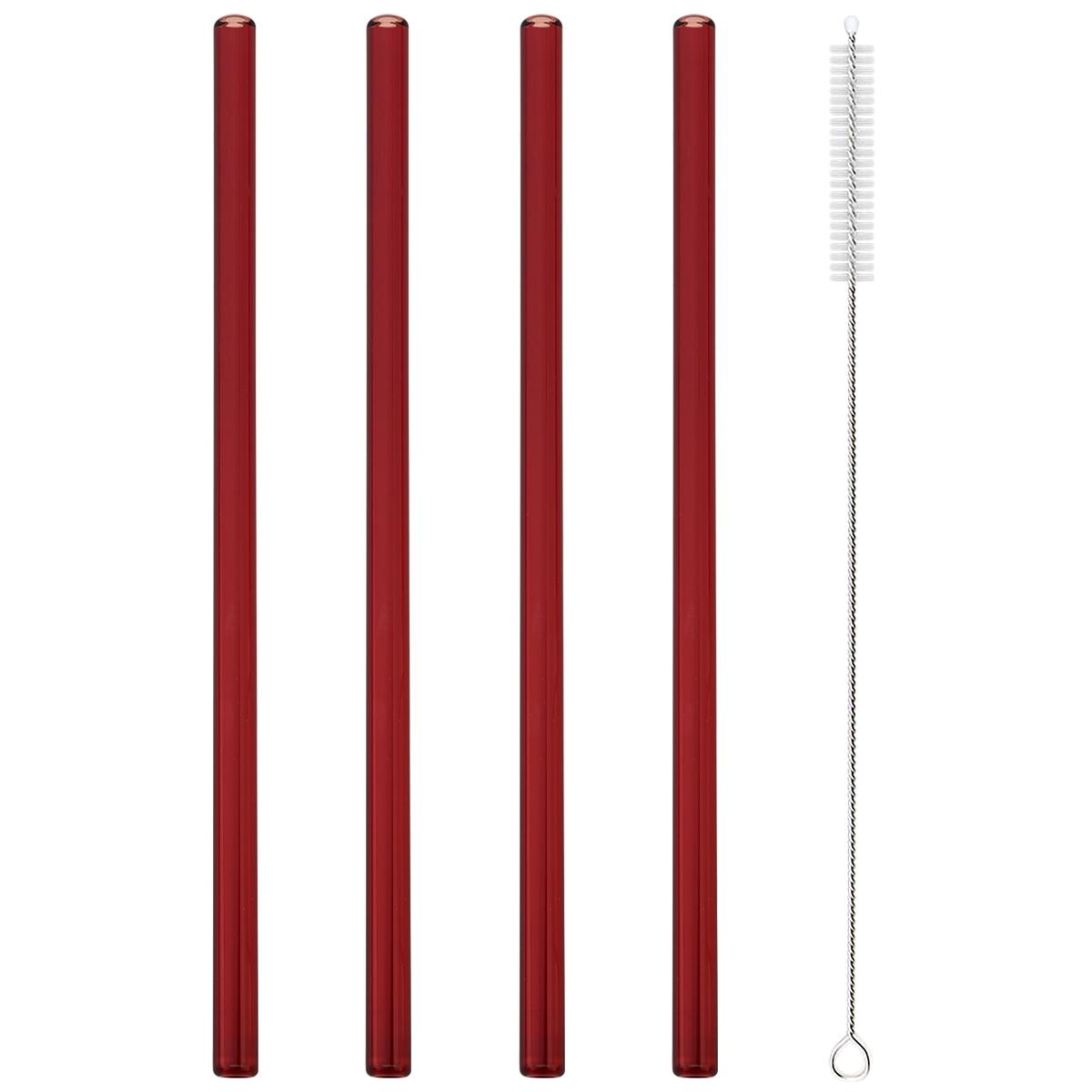 

4 шт. Красные Креативные Стеклянные Соломинки Соломинка для Молочного Чая, Сока, Коктейлей с Щеткой Набор Соломинок из Высокоборосиликатного Стекла Кухонные Барные Аксессуары