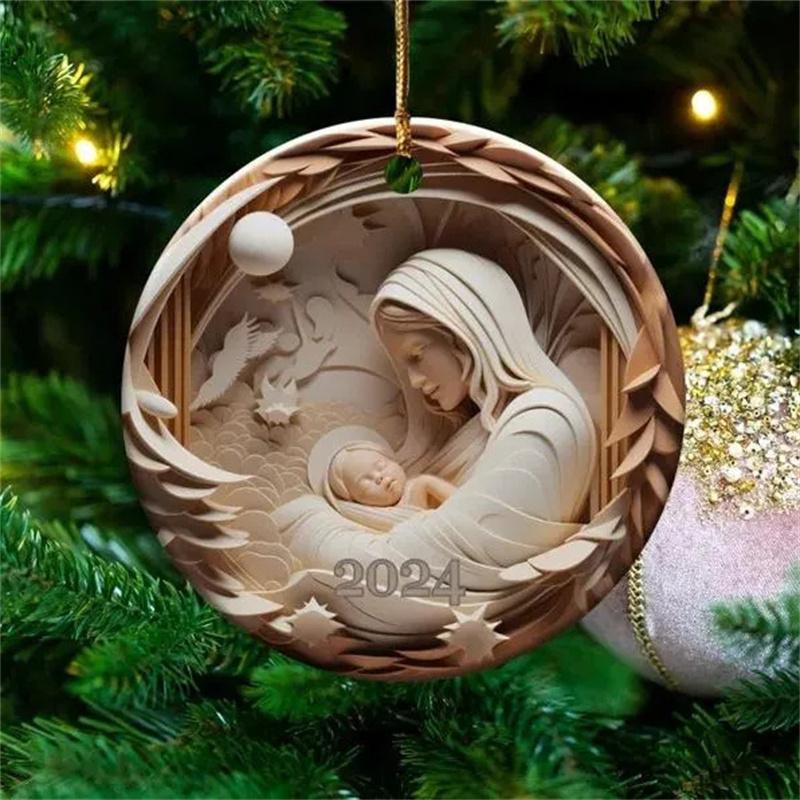 Religious Art 2D Flat Jesus Birth Pendant Relief Effect Sign Ornaments Nativity Scene Decoration Acrylic Christmas Ideal Decor