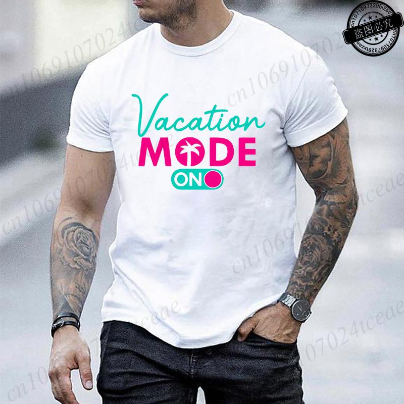 Vacation Mode On Printed Women Mens TShirt Oversized Travel Graphic Tees TShirts for Women Tees Streetwear Short Sleeve