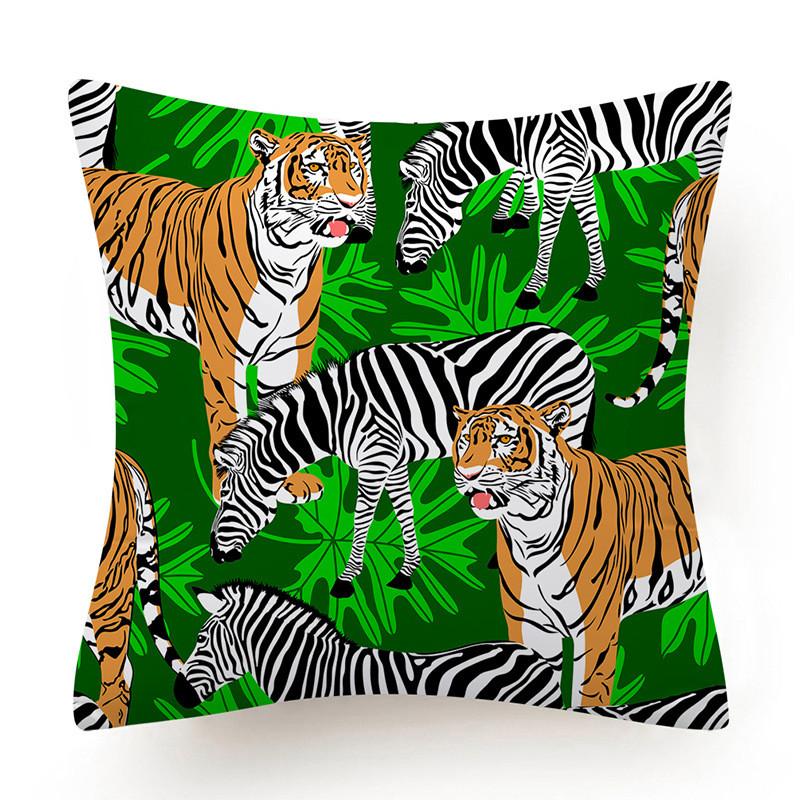 Polyester Tiger Leopard Print Pillowcase Upholstery Sofa Cushion Palm Leaf  Tropical Jungle Home Decor  Cover