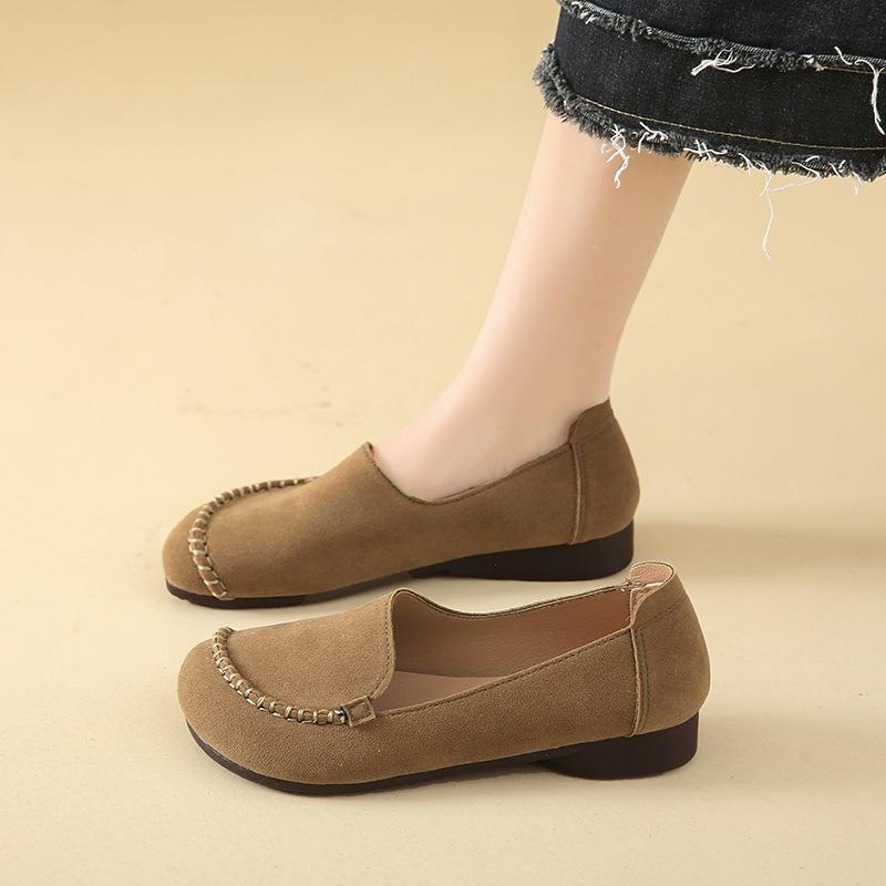 Old Beijing cloth shoes women's large size - 4 one-pedal flat-soled maternity shoes autumn leather soft-soled mother