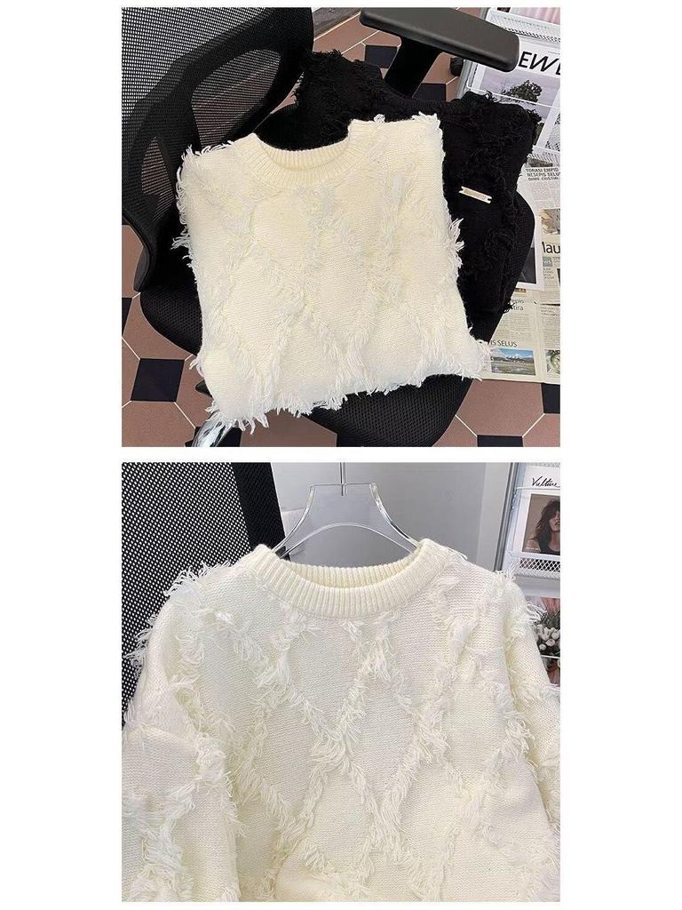 2024 Women's Solid Color Tassel Sweater - Loose, Soft Knit for Autumn/Winter