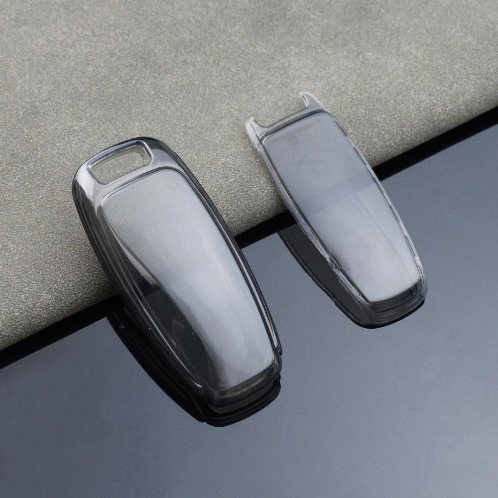 

Для A6 A7 A8 E-tron Q5 Q7 Q8 C8 D5 Прозрачный чехол для автомобильного пульта дистанционного управления из ТПУ с держателем для бесключевого доступа, аксессуары для брелока прозрачный черный