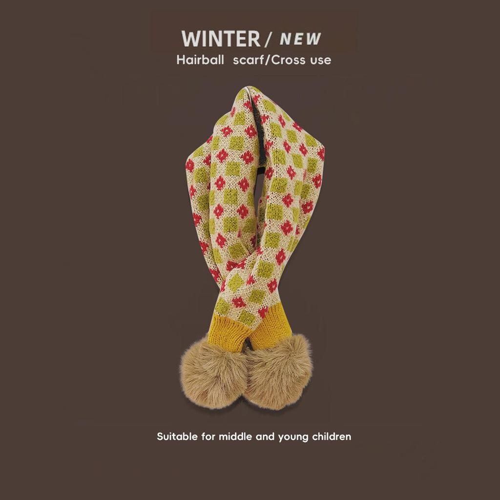 Gemütlicher karierter Strickschal für Kinder - Warm, winddicht und niedlicher Nackenschutz für Jungen und Mädchen