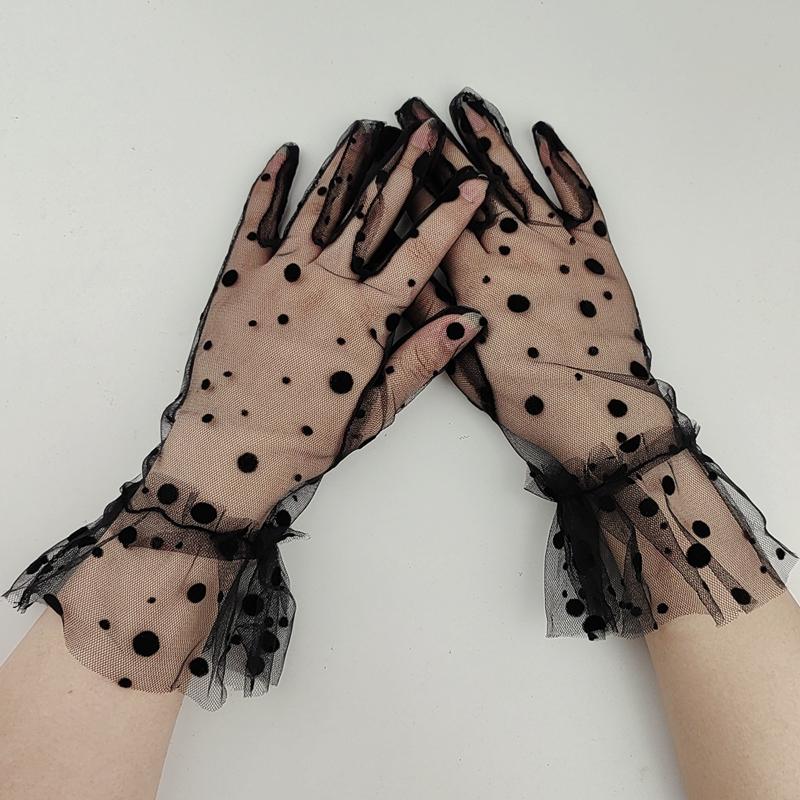 Sexy Lace Rhinestone Gloves Halloween Black Mesh Elegant Short Women Gloves Shiny Diamond Mittens Costume For Bridal