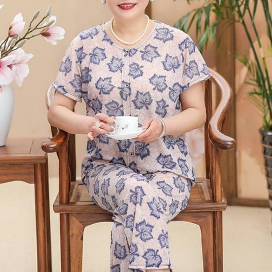 Women's Floral Pajamas Set Short Sleeve Button Down Top And Pants Pjs Set Casual Printed 2 Piece Lounge Outfits
