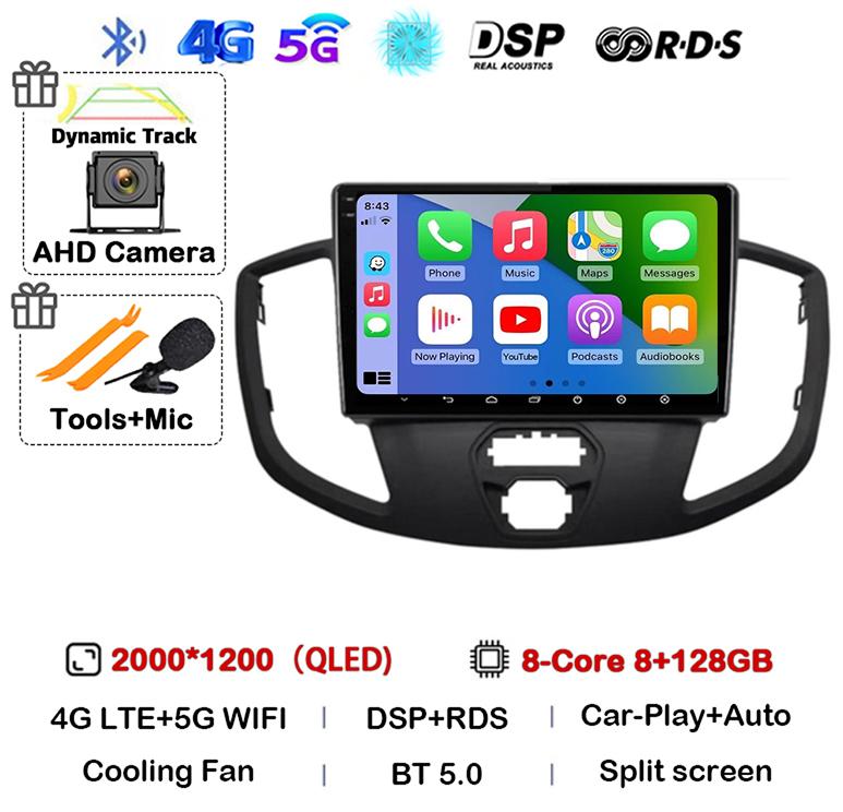 Android 14 Carplay Auto WIFI+4G For Ford Transit 2015 2016 2017 2018 GPS Car Radio Multimedia Video Player Stereo 360 Camera DSP