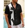 Men's Black Cat Print Lapel Shirt, Breathable and Skin-friendly Fabric, Summer Travel and Casual Party Wear