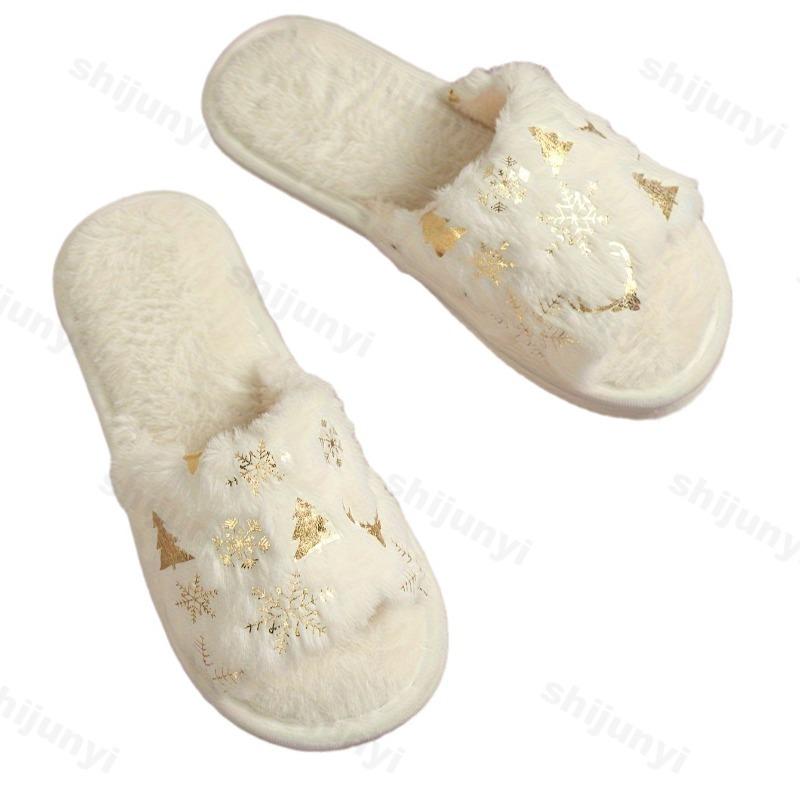 Fashion Couple's Christmas Plush Shoes Winter Fashion Women Warm Indoor Home Shoes Lightweight Comfortable Soft Sole Men Cotton Slippers