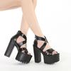 Fashion Fashion Cool Girls Thick Sole Sandals Gladiator Platform Heels Peep Toe Black Chunky Sandals Women Summer Street Retro