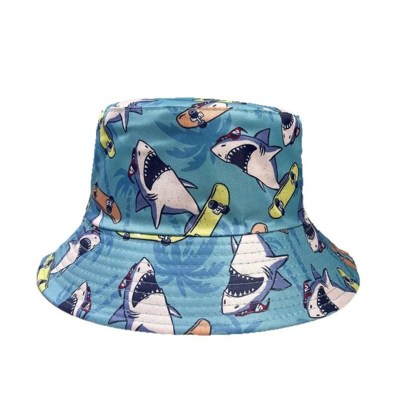 Spring and Summer New Shark Pattern Bucket Hat European Beautiful Women Outdoor Fashion Sun Hat Double-sided Can Wear Basin Hat