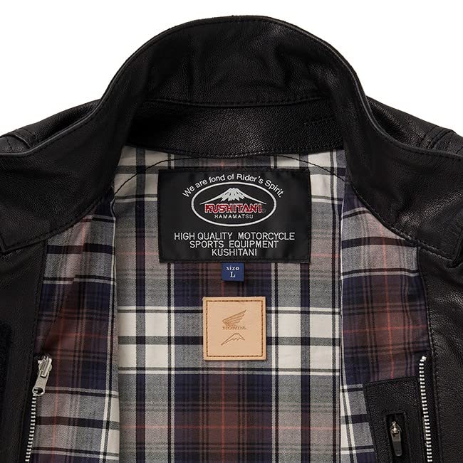 Honda x KUSHITANI Leather Size Jacket, Black, M, 0SYEG-53F-KM