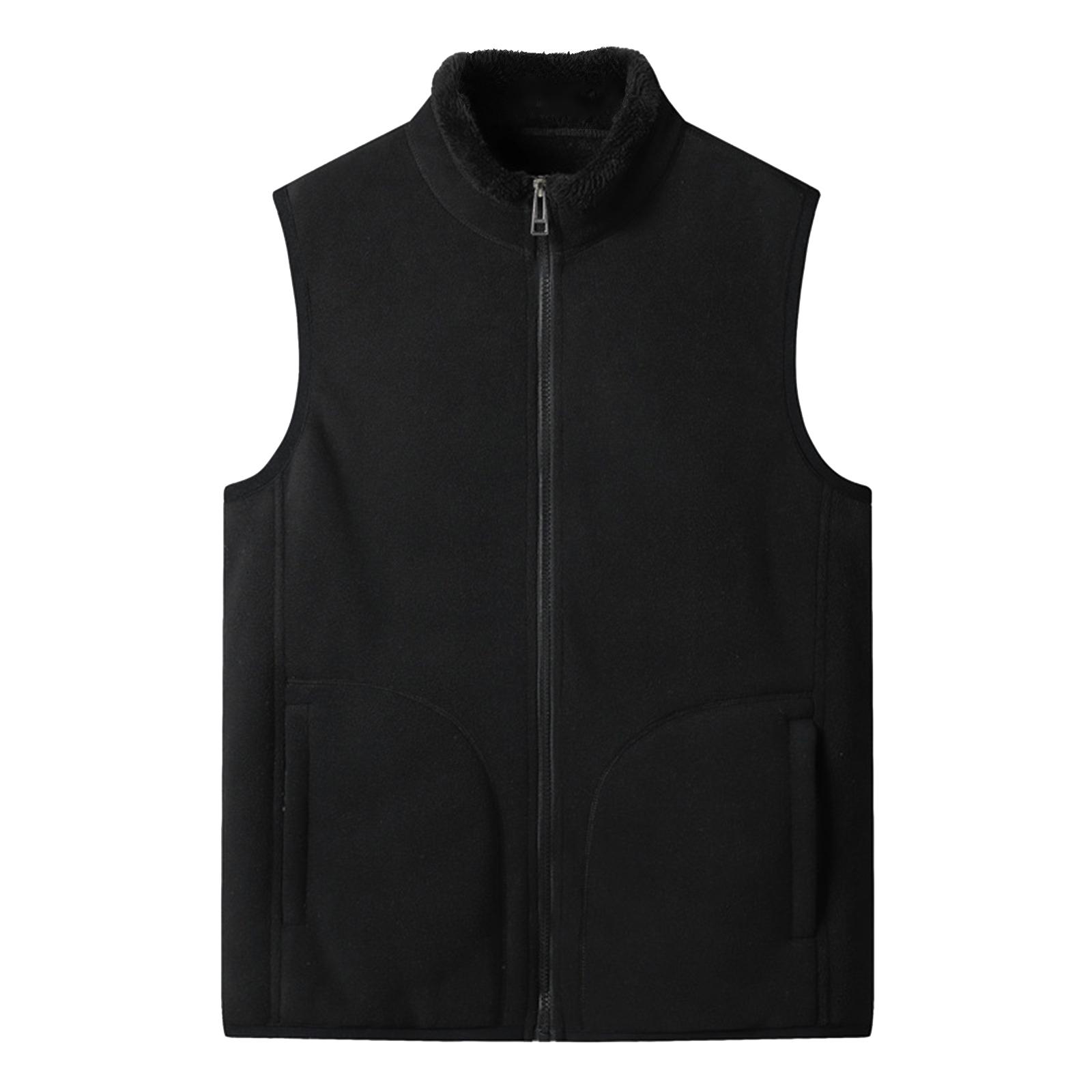 

Men s Casual Fleece Solid Color Zipper Vest Men s Stand-up Collar Fleece Vest Jacket L чёрный