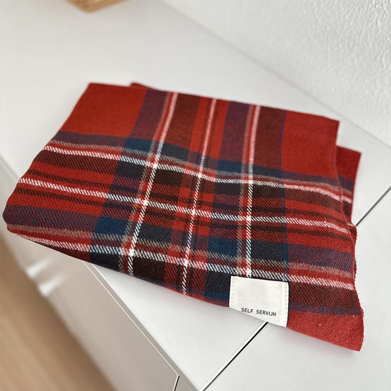 Women's Christmas Scarf Red and Blue Plaid Shawl Student Color Blocked Plaid Scarf