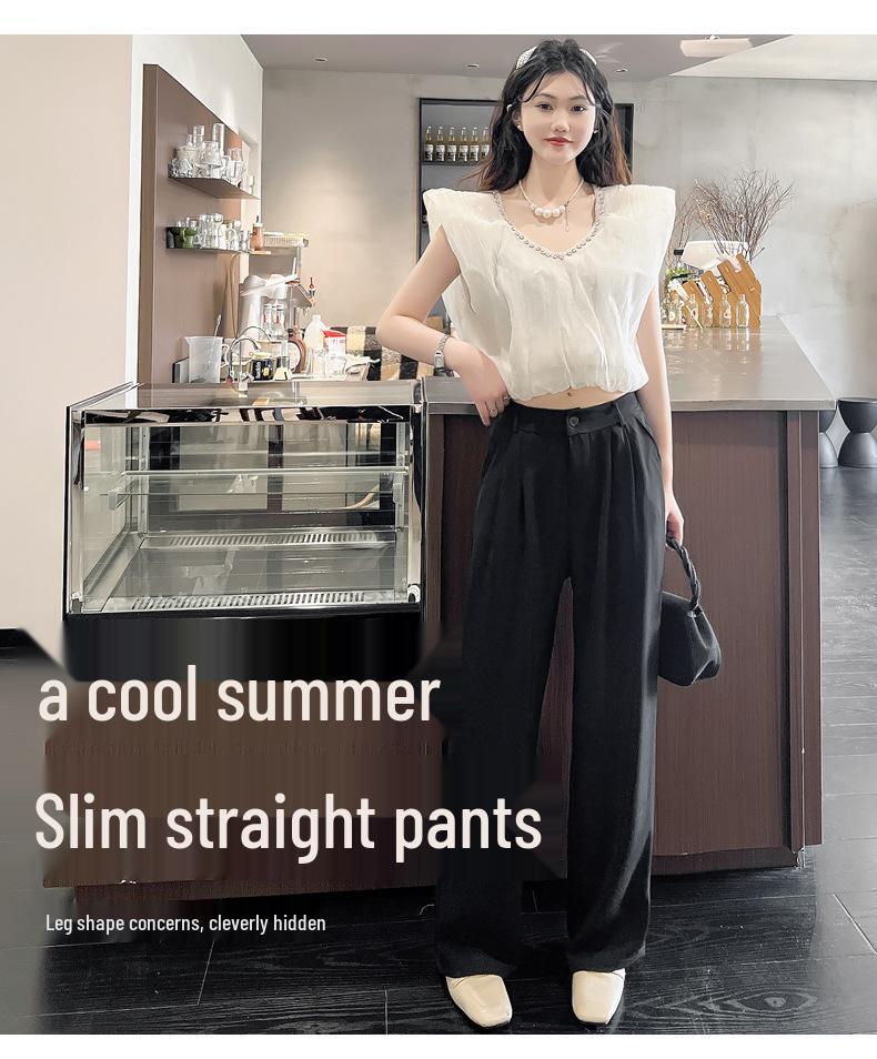 2025 Summer High-Waisted Loose Straight-Leg Drapey Suit Pants with Elastic Back Waistband, Plus Size, High-End Feel.